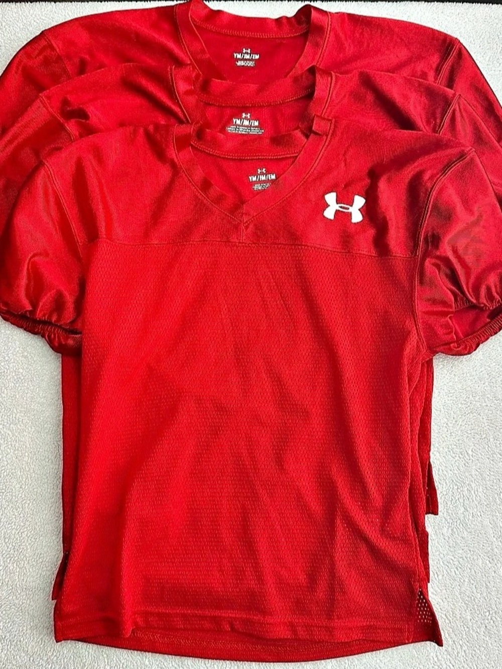 Lot of 3 Under Armour Youth Boys Size Medium Football Practice Jersey Red